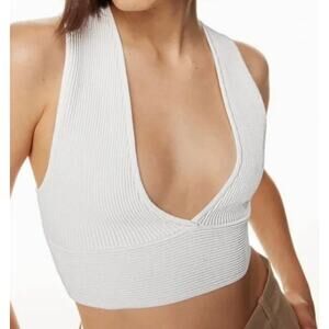Aritzia Babaton Sculpt Knit Deep V Tank in 2XS  in White